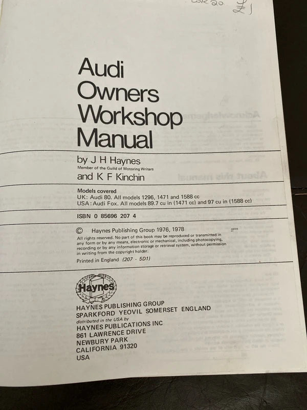 Audi 80 Haynes car workshop manual