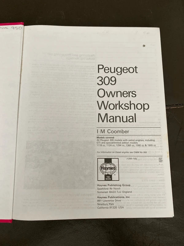 Peugeot 309 Haynes workshop manual