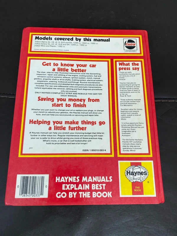 Talbot Chrysler Haynes car manual