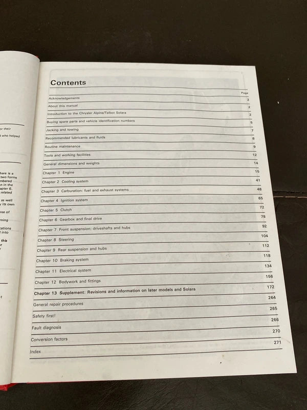 Talbot Chrysler Haynes car manual