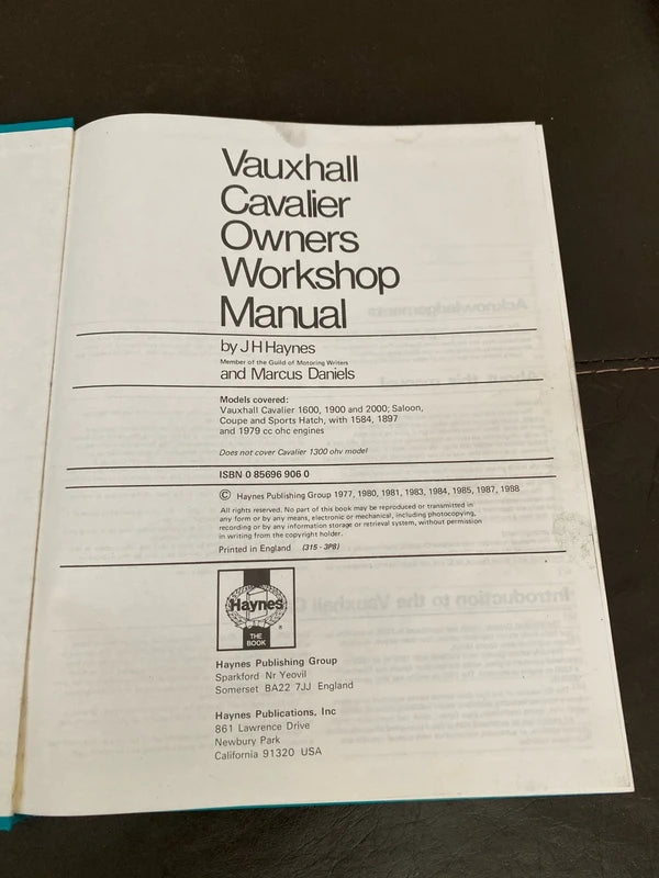 Vauxhall Haynes car workshop manual