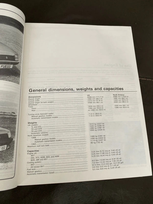 Renault fuego Haynes workshop manual