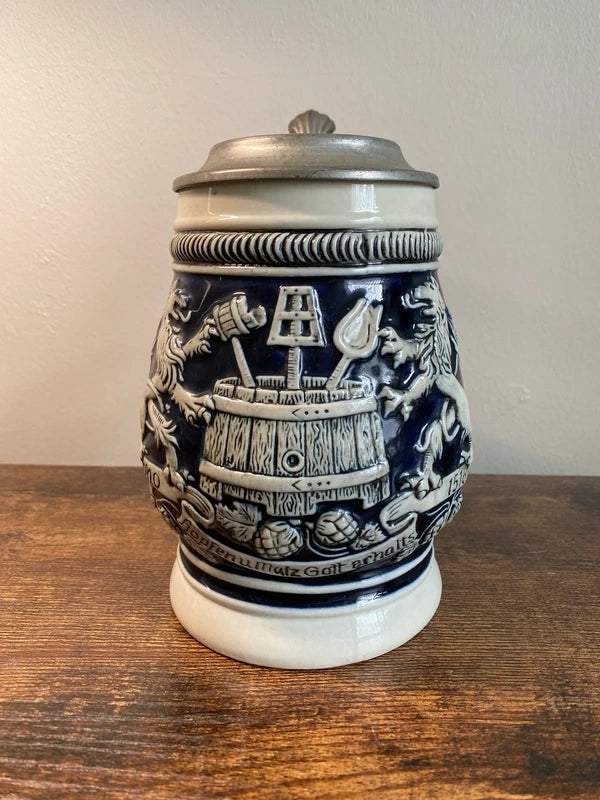 West Germany Gott Erhalt's Hopfen Und Malz Lidded Beer Stein collectible vintage