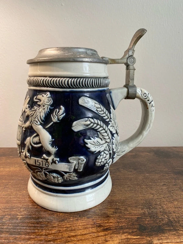 West Germany Gott Erhalt's Hopfen Und Malz Lidded Beer Stein collectible vintage