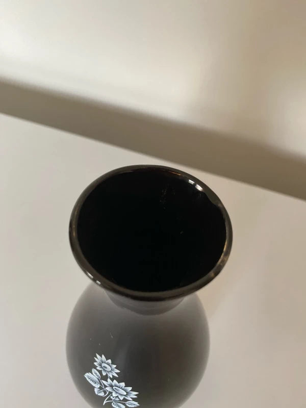 Wade Vase Black White Flowers Vintage England