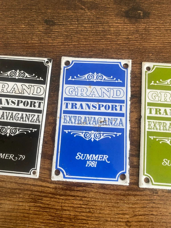 x3 Grand Transport Extravaganza plaque signs vintage automotive memorabilia