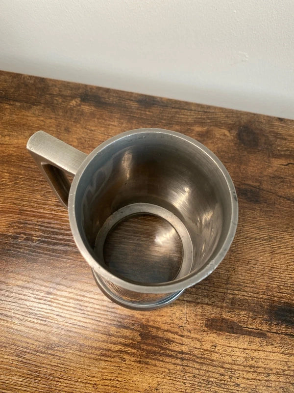 Vintage pewter tankard etched with Chinese dragon - glass base collectible