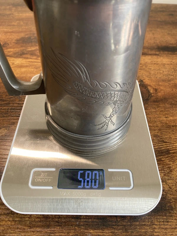 Vintage pewter tankard etched with Chinese dragon - glass base collectible