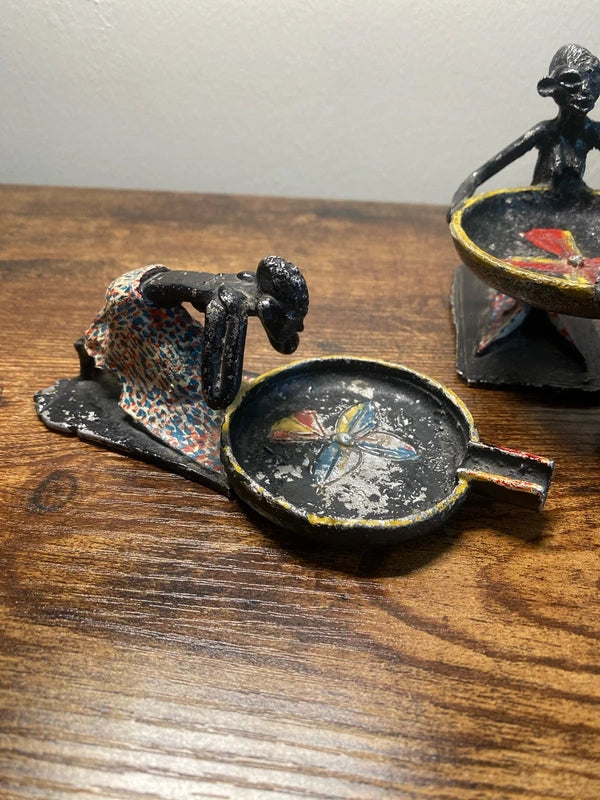 x3 vintage old African tribal metal hand painted art sculptures figurines rare