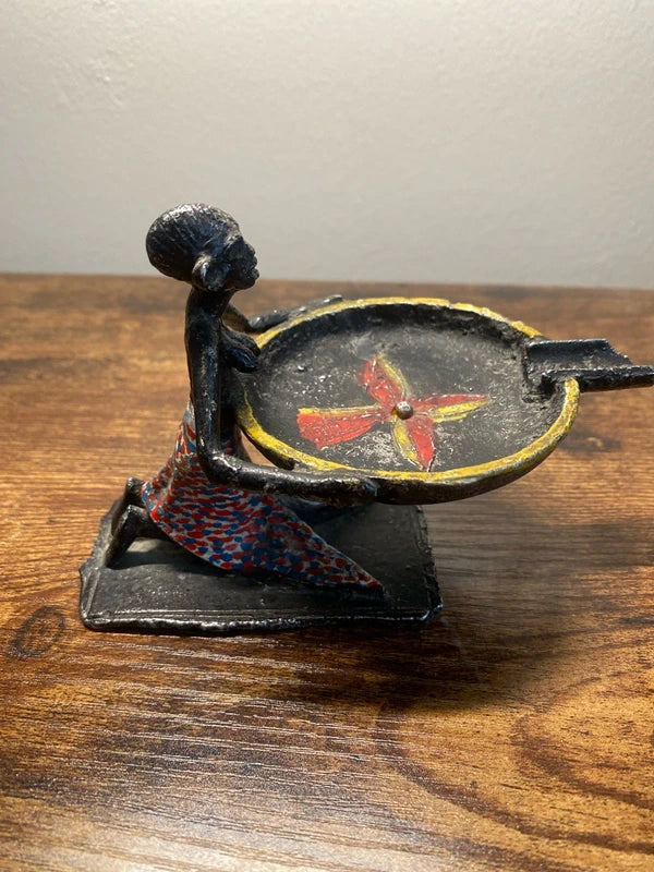 x3 vintage old African tribal metal hand painted art sculptures figurines rare