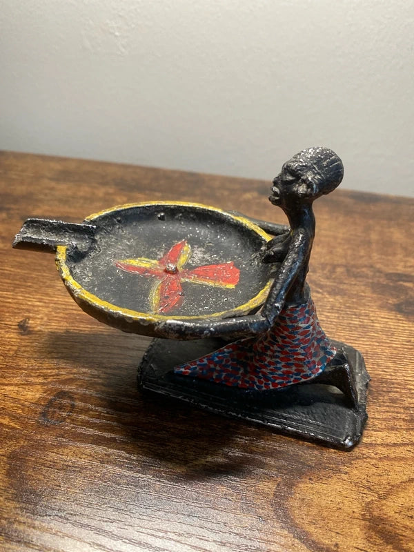 x3 vintage old African tribal metal hand painted art sculptures figurines rare