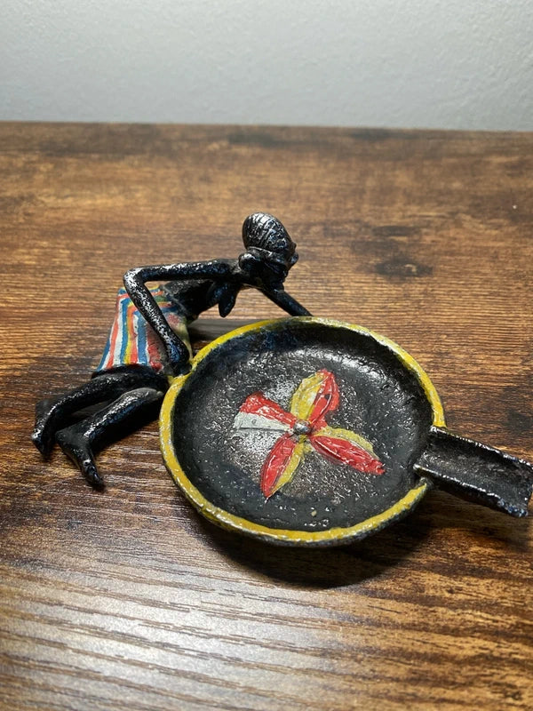 x3 vintage old African tribal metal hand painted art sculptures figurines rare