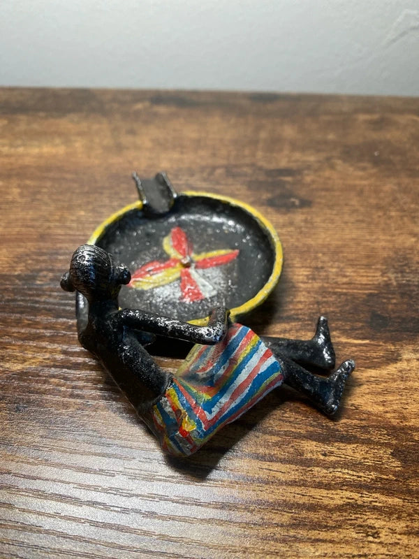 x3 vintage old African tribal metal hand painted art sculptures figurines rare