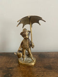 Vintage Brass Figurine Young Farm Boy Holding an Umbrella