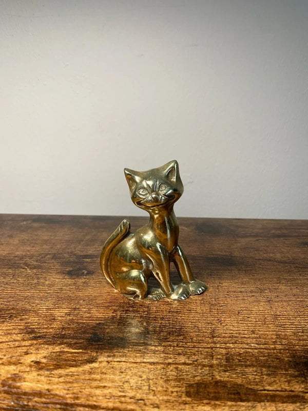 Vintage Brass Smiling Cheshire Cat - sculpture ornament display piece