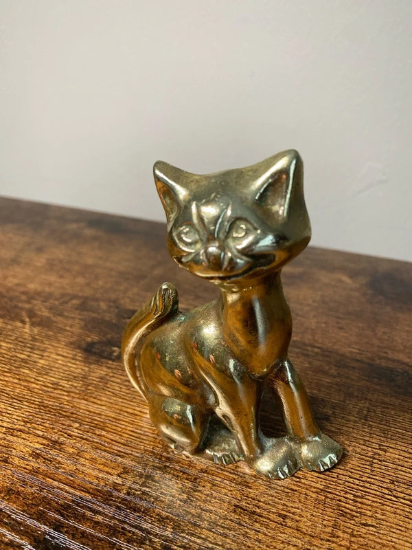 Vintage Brass Smiling Cheshire Cat - sculpture ornament display piece