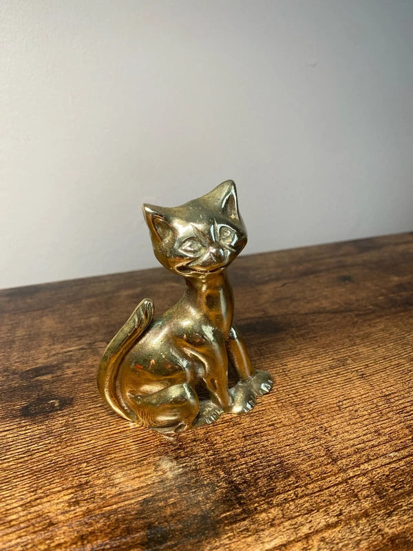 Vintage Brass Smiling Cheshire Cat - sculpture ornament display piece