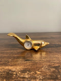 Miniature brass vintage Dolphin quartz clock collectible display piece