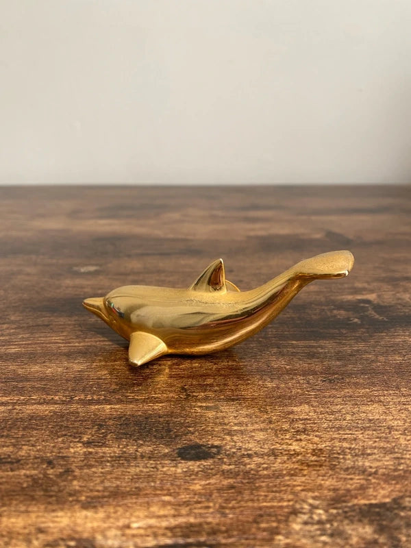 Miniature brass vintage Dolphin quartz clock collectible display piece