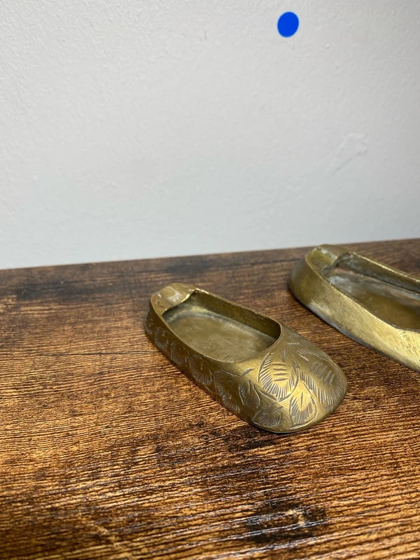 x2 bundle of small brass ashtray shoe ornaments etched floral