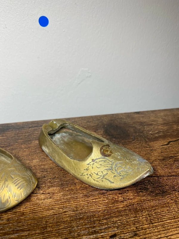 x2 bundle of small brass ashtray shoe ornaments etched floral