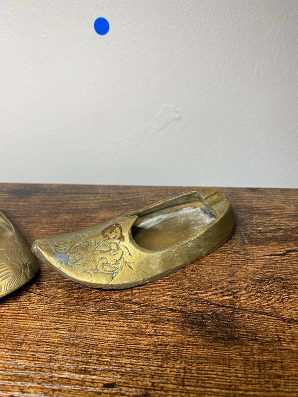 x2 bundle of small brass ashtray shoe ornaments etched floral