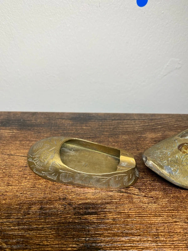 x2 bundle of small brass ashtray shoe ornaments etched floral
