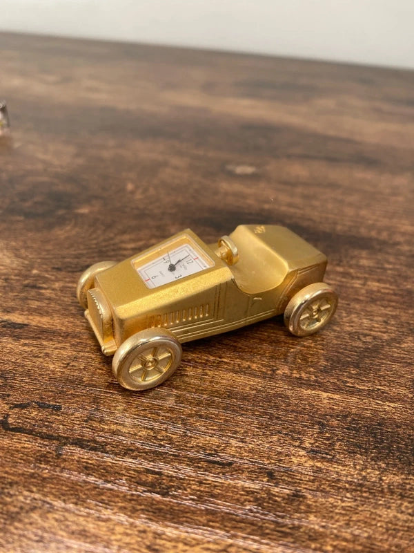 Miniature vintage brass Quartz clock sports car collectible display working