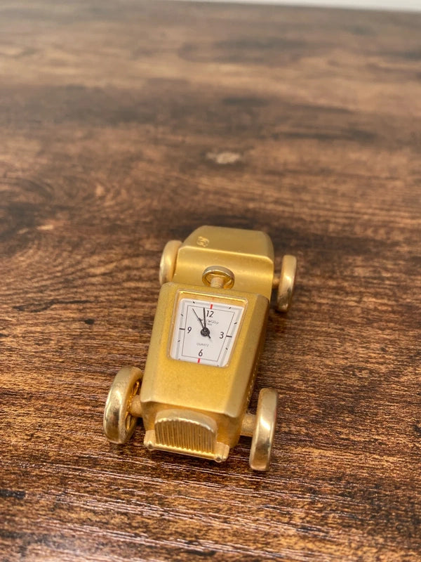 Miniature vintage brass Quartz clock sports car collectible display working