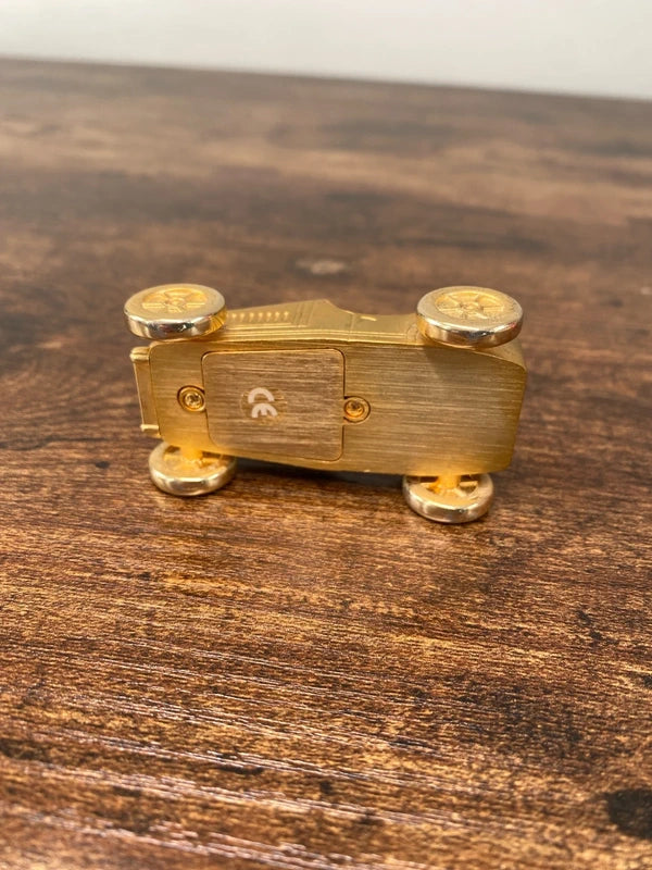 Miniature vintage brass Quartz clock sports car collectible display working