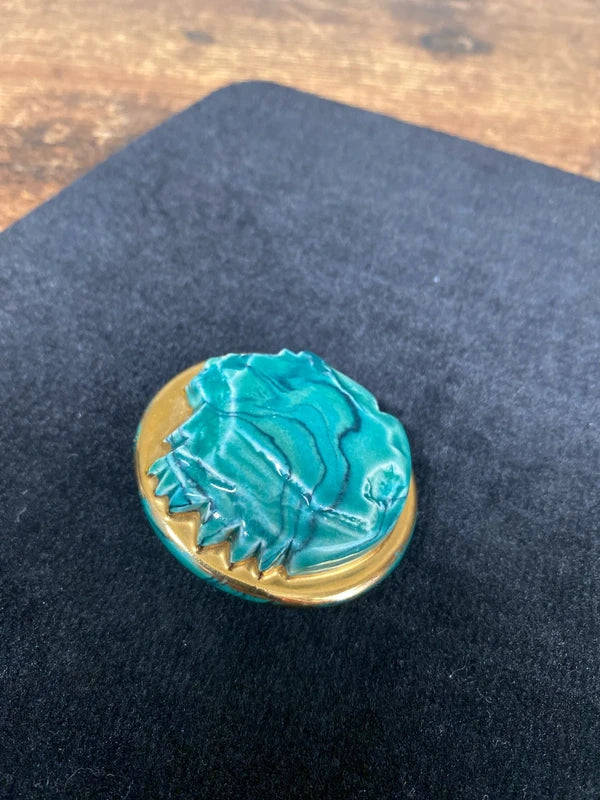 Vintage Ceramic Pin Painted Malachite & Gold Green colours