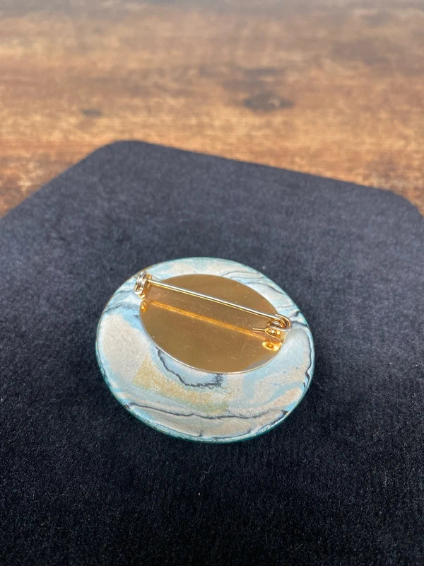 Vintage Ceramic Pin Painted Malachite & Gold Green colours
