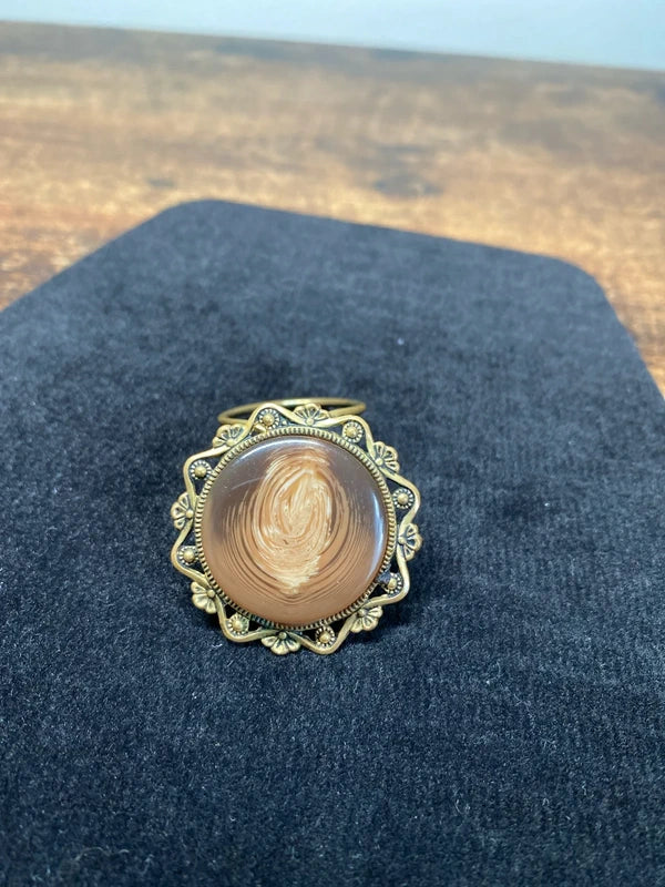 Vintage Scarf Clip with A Unique Rocklike Cabochon In a Gold Tone