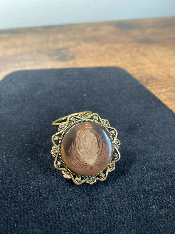 Vintage Scarf Clip with A Unique Rocklike Cabochon In a Gold Tone