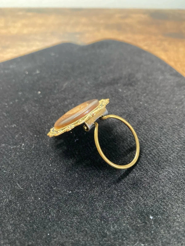 Vintage Scarf Clip with A Unique Rocklike Cabochon In a Gold Tone