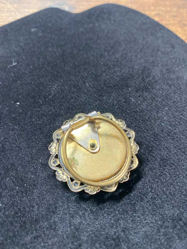 Vintage Scarf Clip with A Unique Rocklike Cabochon In a Gold Tone