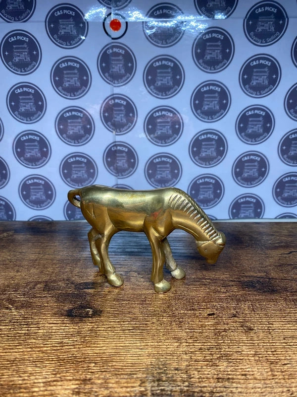 Vintage Solid Brass Grazing Horse Figurine Animal Brass