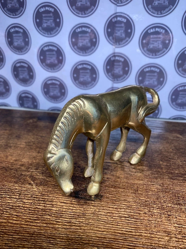 Vintage Solid Brass Grazing Horse Figurine Animal Brass