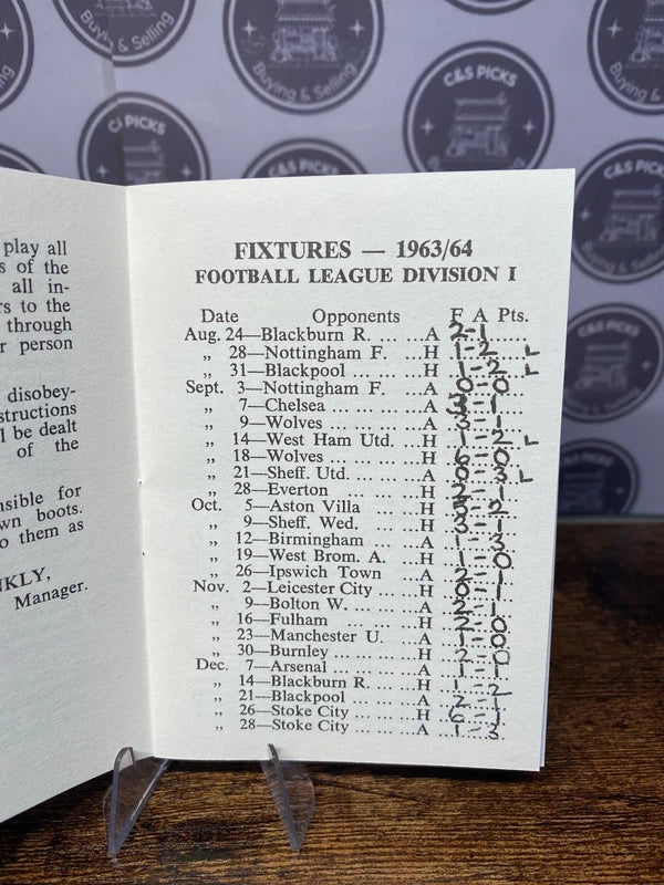 Liverpool Players Rules . 1963-64. Bill Shankly book . Season Ticket. Reprint