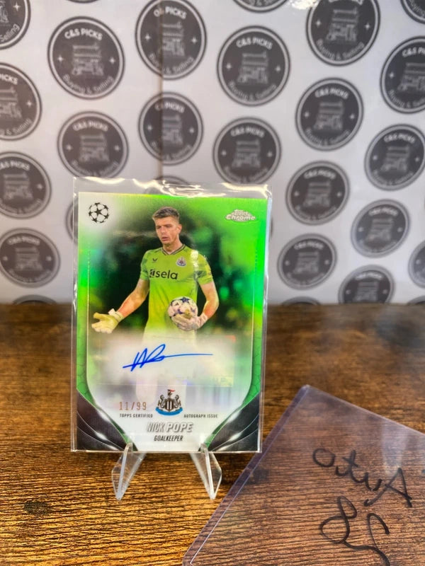 Nick Pope numbered /99 auto Newcastle United topps chrome champions league