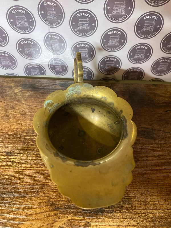 Vintage brass jug / planter etched cauldron collectible home decor