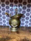 Vintage Lion Brass Small Coal Scuttle Planter Pot With Wooden Handle