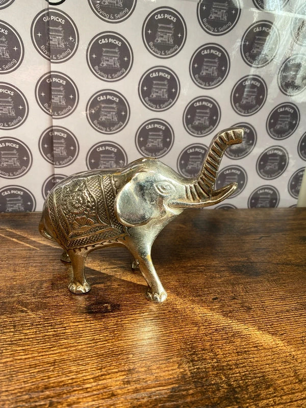 Lucky brass elephant trunk up silver plated vintage antique home decor