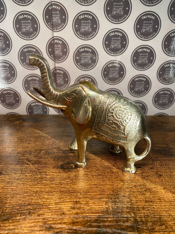 Lucky brass elephant trunk up silver plated vintage antique home decor