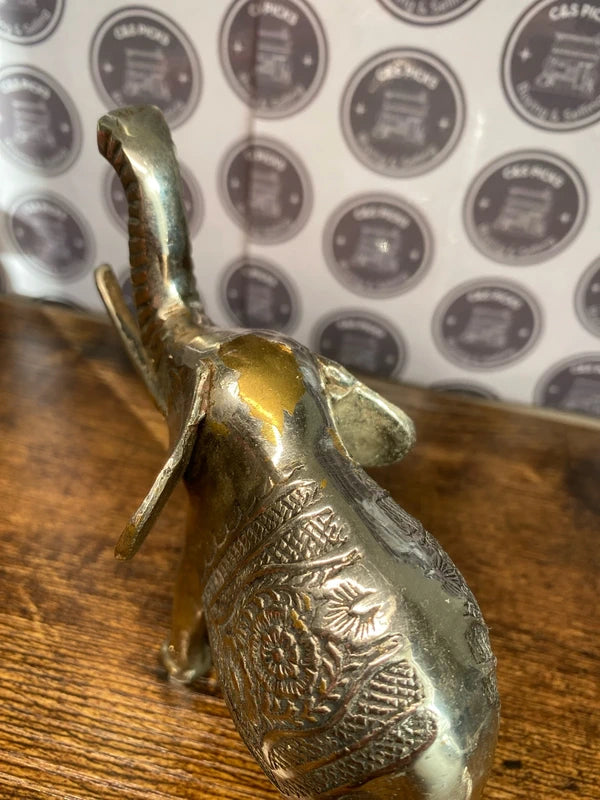 Lucky brass elephant trunk up silver plated vintage antique home decor