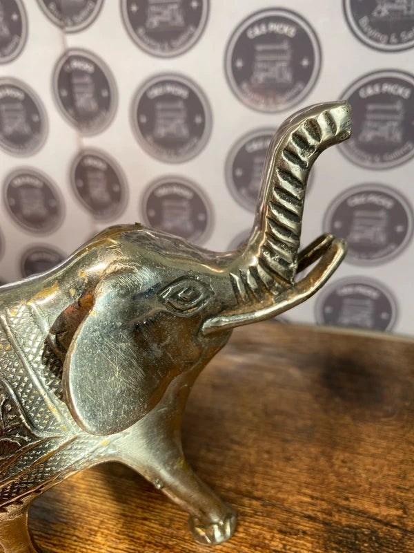 Lucky brass elephant trunk up silver plated vintage antique home decor