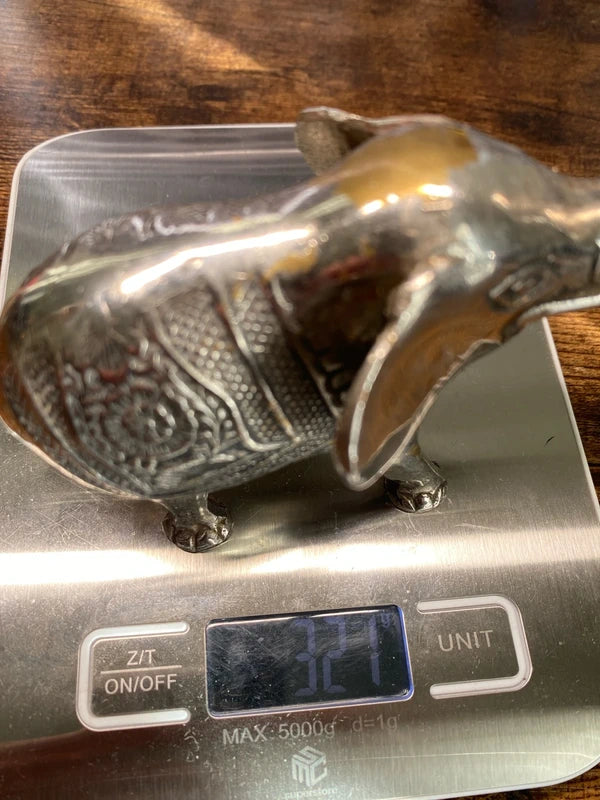 Lucky brass elephant trunk up silver plated vintage antique home decor
