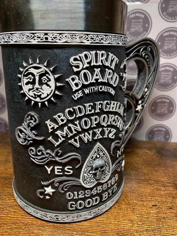 Spirit Board Ouija Style Tankard Mug Gothic Skull Sun Moon Occult Barware Collectible