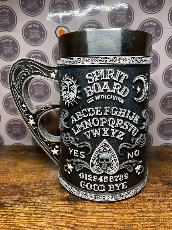 Spirit Board Ouija Style Tankard Mug Gothic Skull Sun Moon Occult Barware Collectible