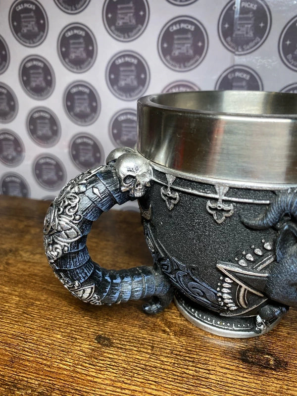 Gothic Occult Black Cat Cup Tankard Skull Horned Cat Witchy Fantasy Mug 11cm